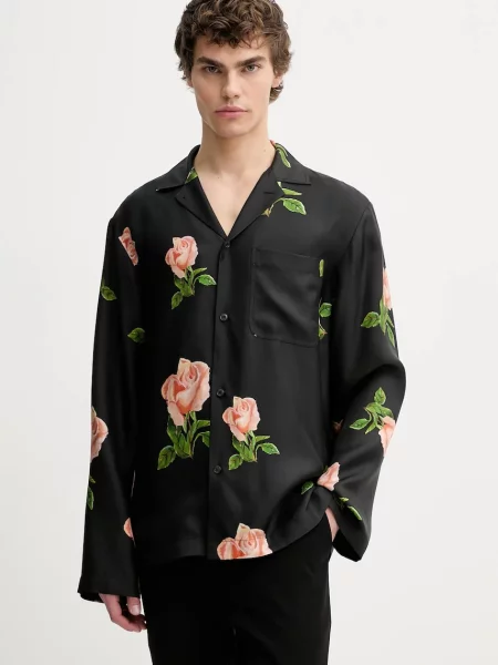 Nanushka cămașă de matase relaxed JAMAR negru