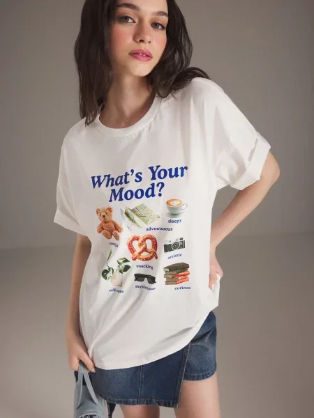 Trendyol Tricou ecru / albastru închis / verde deschis / roșu negru