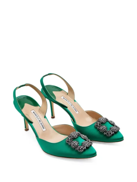 Pantofi cu toc Manolo Blahnik cu cataramă slingback verde