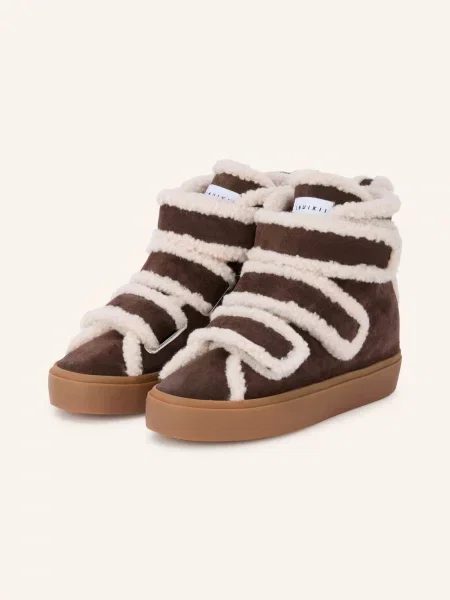 Inuikii Kotníkové Tenisky Shearling Velcro Wedges tmavě / krémová hnědá