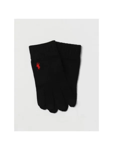 Rękawiczki z palcami z wełny z wyhaftowanym logo Polo Ralph Lauren czarne