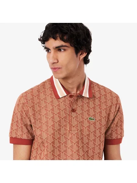 Lacoste Koszulka Polo Z Żakardowym Monogramem Classic Fit czerwona
