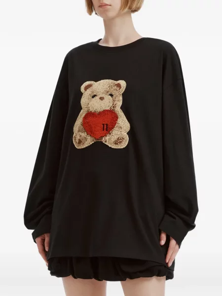 Ursuleț de pluș lung tricou We11done cu motiv cu inimi negru