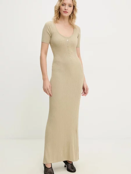 Сукня з домішкою шовку Herskind Mira maxi облягаюча бежевий