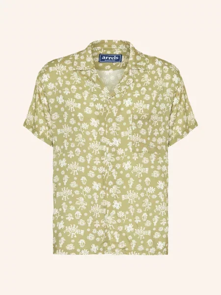 Arrels Barcelona Košile Resort Black Mexican Birds × Marion Deuchars Comfort Fit zelená černá