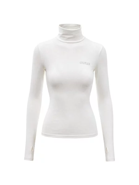 Tricou Guess cu guler înalt alb