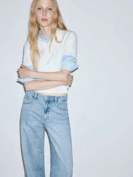 Jeansy Danila wide leg z wysokim stanem średni Kobieta 32 MANGO niebieski