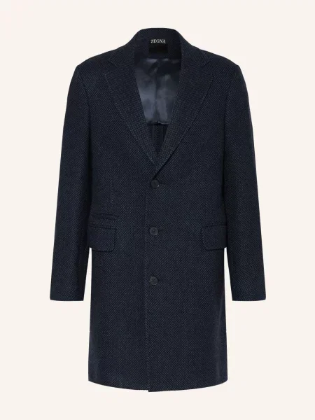 Zegna Vlněný Kabát modrá černá