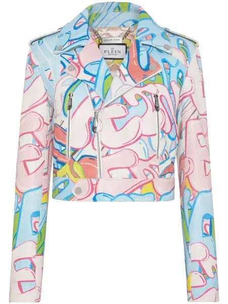 Kurtka skórzana Philipp Plein o krotszym kroju biker niebieska