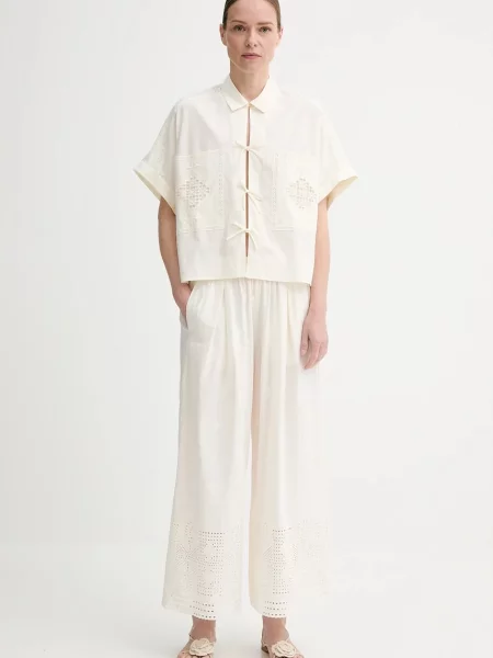 Штани Sessun широкі висока посадка бежевий