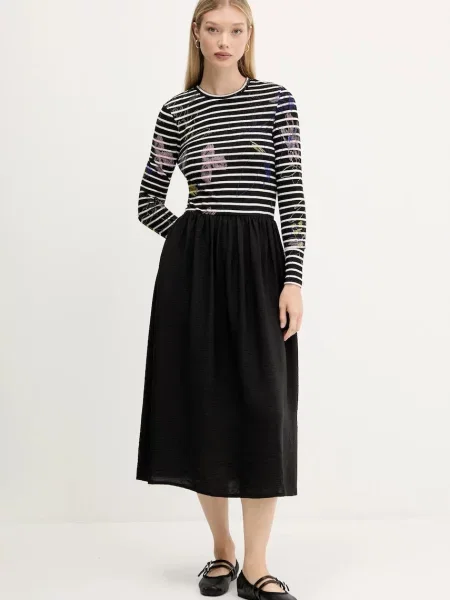 Desigual sukienka RAYA HIBRIDA midi rozkloszowana czarny