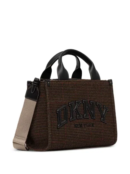 Kostkovaná shopper kabelka Dkny s aplikacemi hnědá