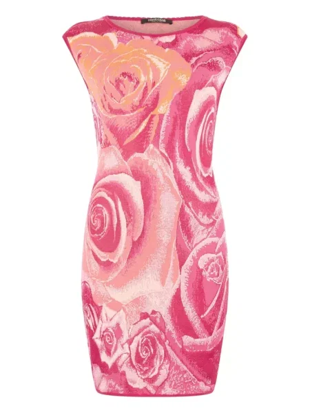 Rochie mini Roberto Cavalli cu model floral cu imagine de costum roz