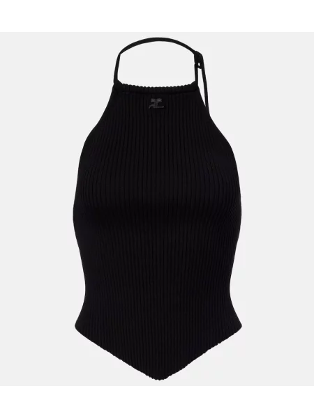 Top Courreges tricotate cu gât halter cu nervuri negru