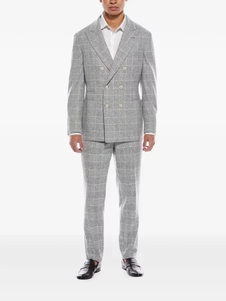 Costum Brunello Cucinelli în carouri cu două rânduri de nasturi gri
