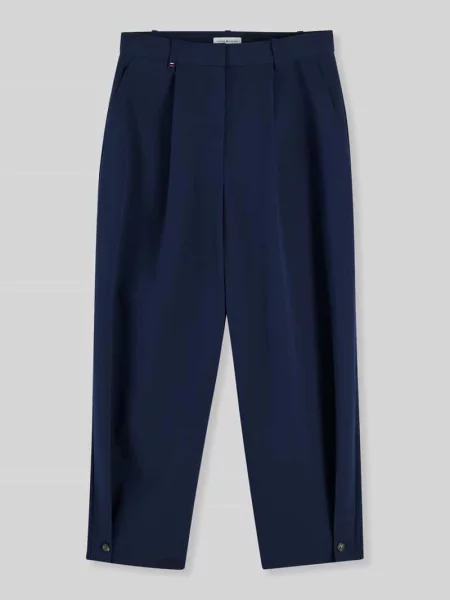 Spodnie z zakładkami w pasie o kroju barrel fit z mieszanki Tommy Hilfiger granatowe