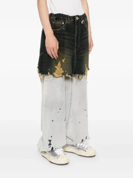 Pantaloni Maison Mihara Yasuhiro zdrențuiți albastru