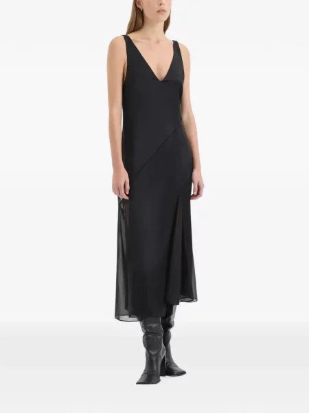 Rochie midi Sir cu decolteu în V negru