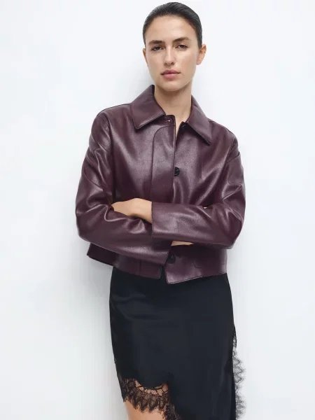 Шкіряна куртка MANGO бордовий