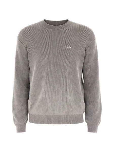 Pulover Armani Exchange cu broderie cu nervuri gri