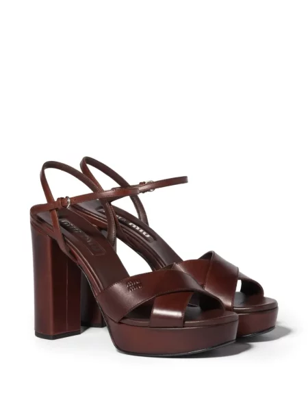 Sandale Miu Miu din piele cu platformă maro