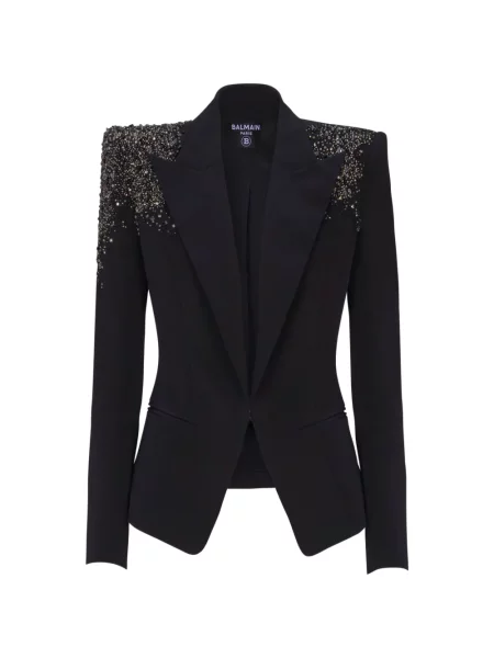 Geacă Balmain cu broderie din crep negru