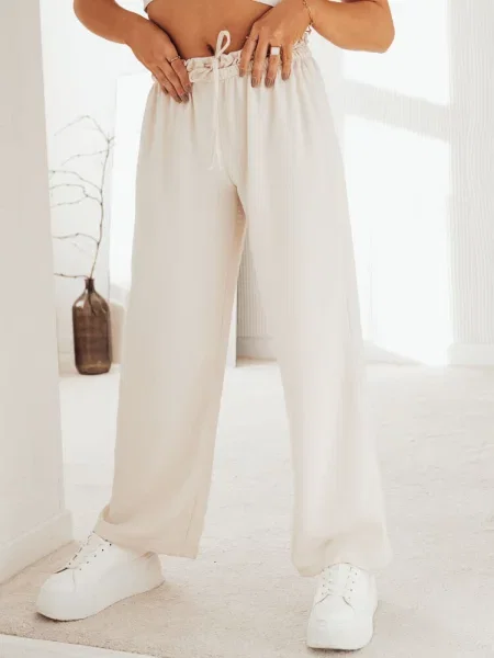 Spodnie wide leg MADDIE jasnobeżowe Dstreet