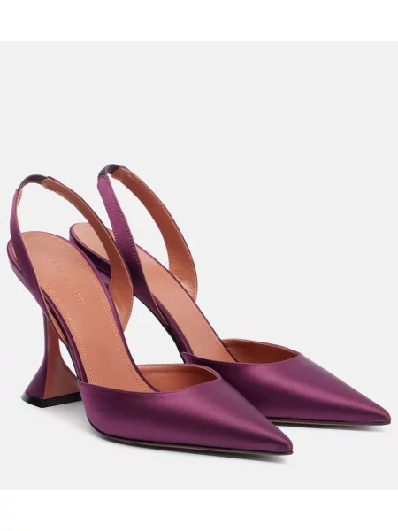 Pantofi cu toc Amina Muaddi din satin slingback bordo