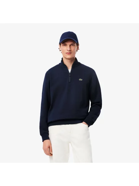 Lacoste Bluza Interlock Z Wysokim Kołnierzem I Zamkiem Błyskawicznym granatowa