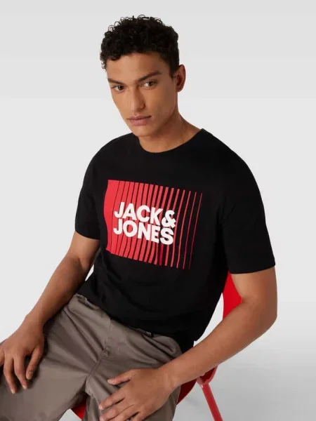 T-shirt z nadrukiem z logo model ‘CORP’ Jack & Jones czarna
