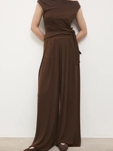 Hlače Answear.LAB široke visoki struk smeđa