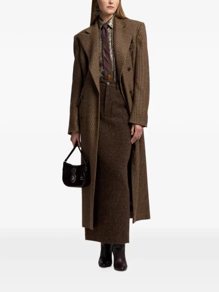 Παλτό Ralph Lauren Collection houndstooth διπλόκουμπα καφέ