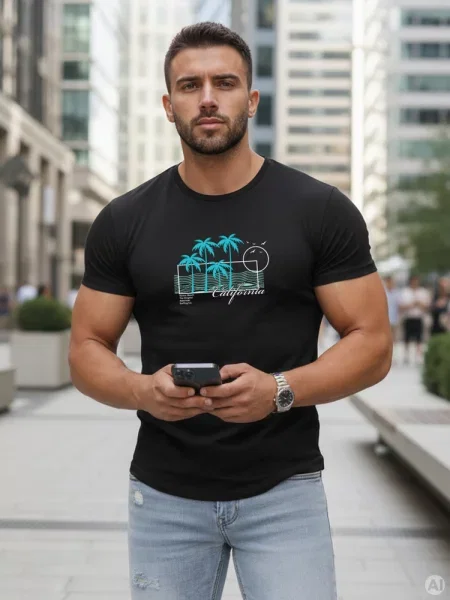 T-shirt z nadrukiem klasyczny Dstreet czarny
