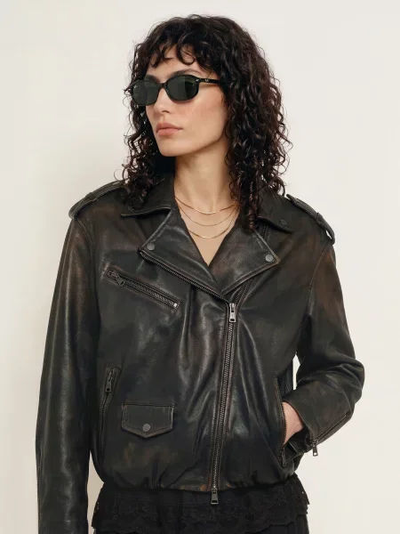 Allsaints Kožená Bunda Samina černá