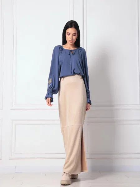 Замшева Спідниця максі RiMari кремовий