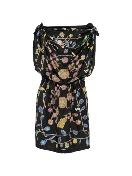 Rochie mini Versace de mătase cu imagine negru