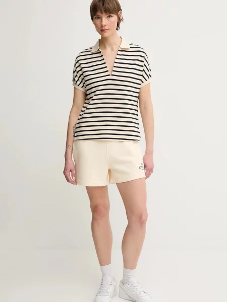 Tommy Hilfiger szorty z aplikacją high waist beżowy
