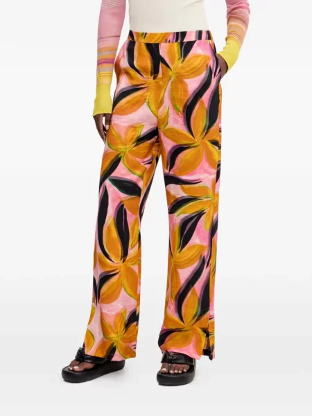 Pantaloni Desigual cu model floral cu imagine roz