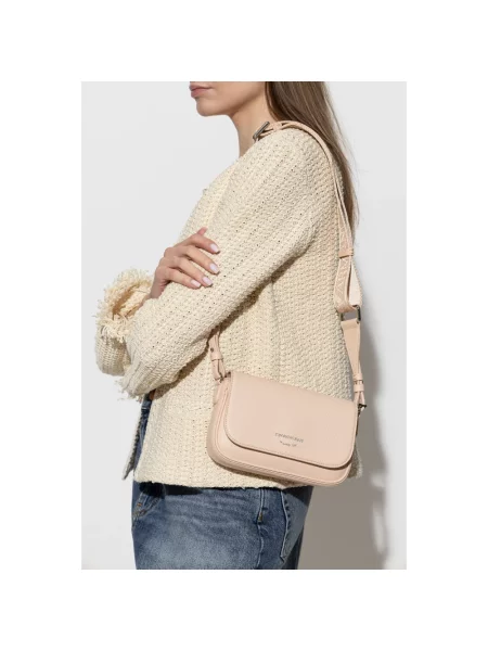 Lniana torebka crossbody Emporio Armani beżowa
