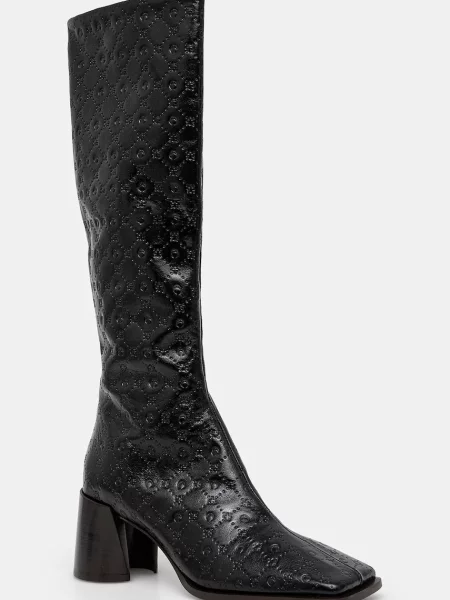 Marine Serre ghete de piele Moonogram Embossed Leather Ms Block High femei cu drept negru