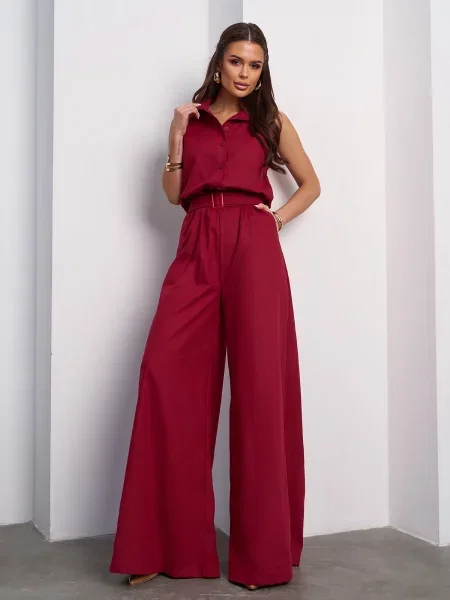 Лляний Комбінезон ISSA Plus бордовий