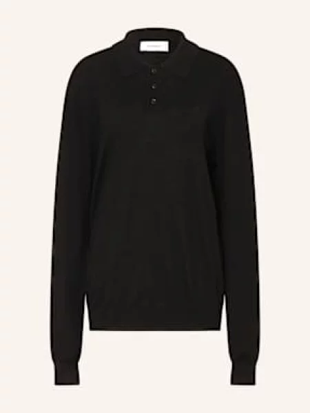Les Deux Koszulka Polo Z Dzianiny Greyson Z Wełny Merino schwarz czarne