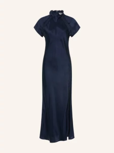 Claudie Pierlot Satynowa Sukienka Z Koronką blau granatowa