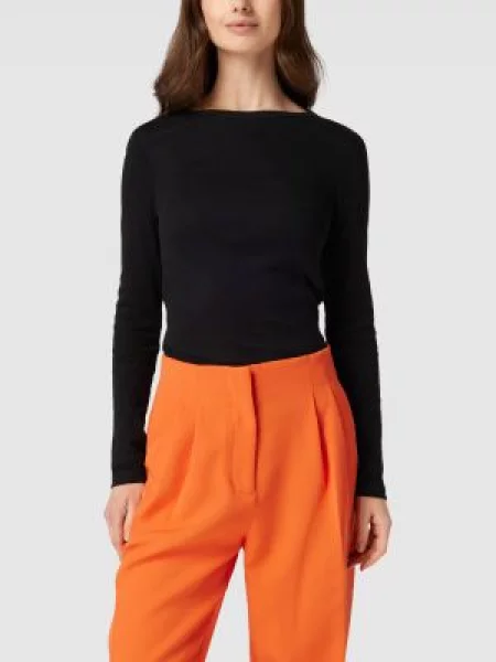 Bluzka z długim rękawem o kroju slim fit z czystej bawełny S.oliver Red Label czarna