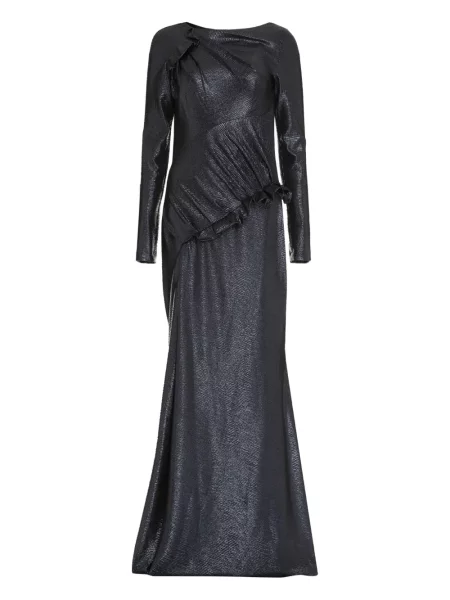 Rochie maxi Talbot Runhof cu volane drapată de costum negru