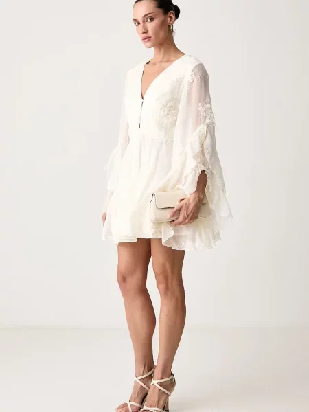 Bardot rochie evazată AUBRIEL bej