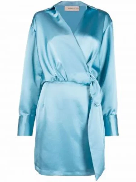Satynowa sukienka Blanca Vita kopertowa garniturowa niebieska