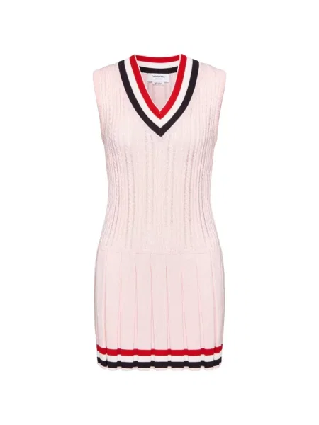 Rochie mini Thom Browne cu dungi tricotate roz