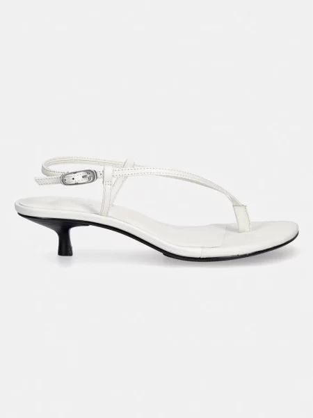 Calvin Klein sandále kožené KITT HEEL SNDL STRAPPY SLING LTH béžová