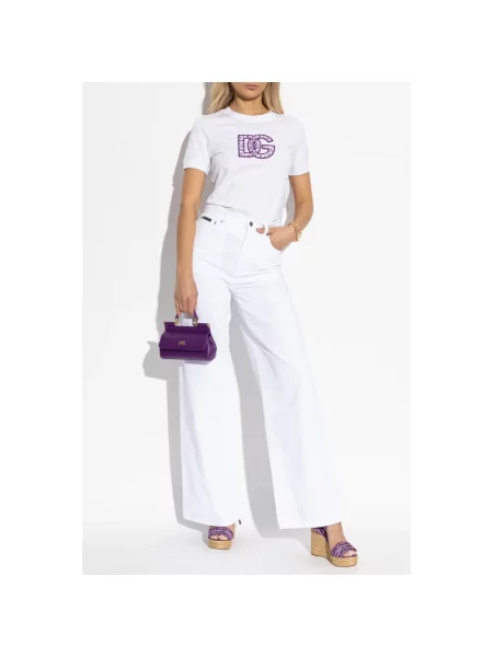 Lniana koszulka Dolce And Gabbana z logo biała